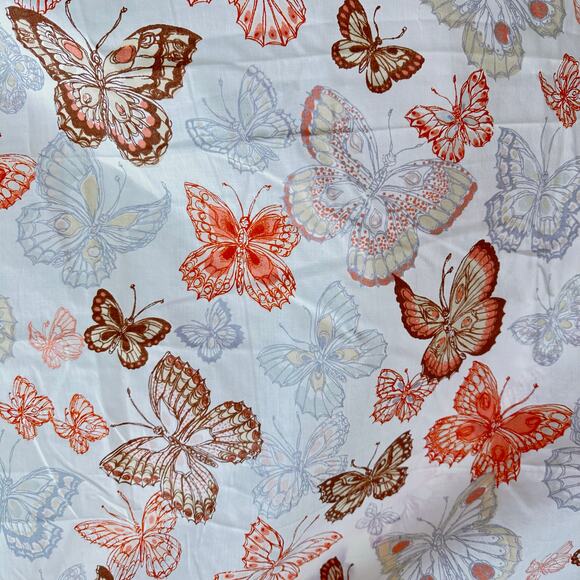 Vintage 70s Burlington Amari Butterflies Queen Flat Sheet Orange Brown - Picture 9 of 9